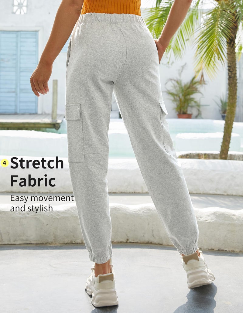 PULI Women's Loose Sweatpants Sporty Gym Athletic Fit Jogger Pants Lounge Dance Trousers Cinch Bottom Light Grey M - Image 3